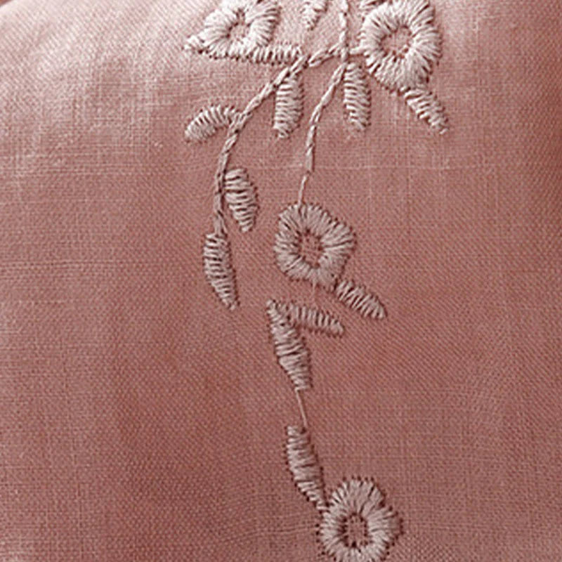 Buddha Stones Casual Women's Embroidered Flower V-neck Design Loose Half Sleeve Cotton Linen Shirt