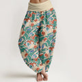 Buddha Stones Pure Cotton Small Clouds Gathered Women's Elastic Waist Harem Pants