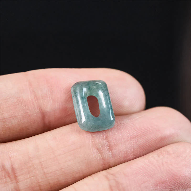 Buddha Stones Mini Square Green Jade Abundance Necklace Pendant