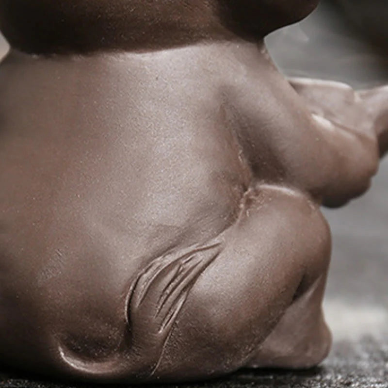 Buddha Stones Little Elephant Holding Leaf Purple Clay Backflow Smoke Fountain Healing Incense Burner Decoration