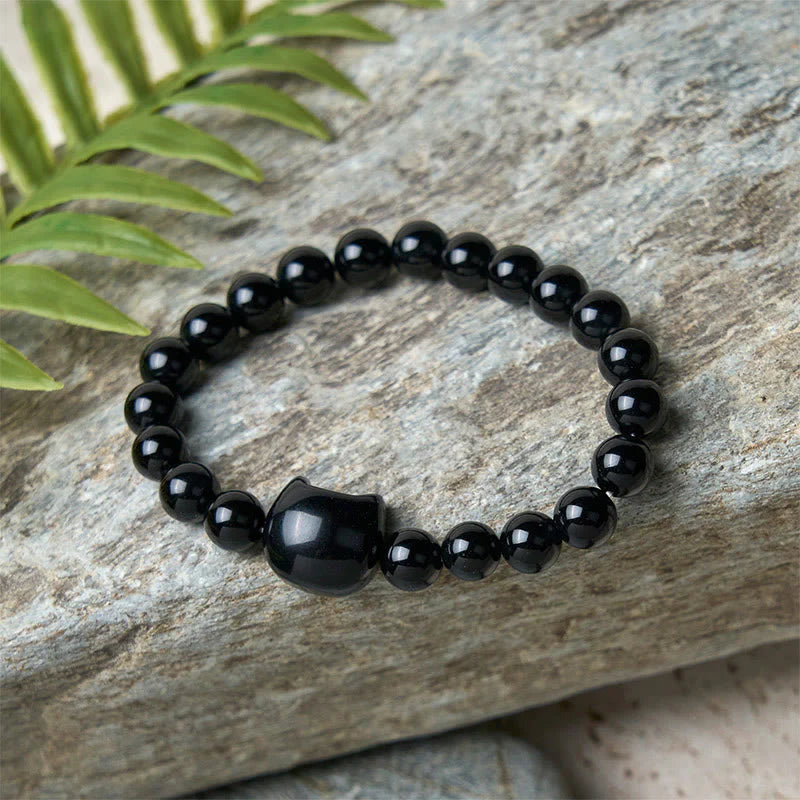 Buddha Stones Wishing You Strength and Protection Cat Onyx Bracelet Includes Gift Message Card