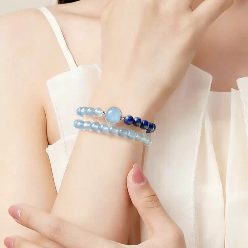Buddha Stones Natural Aquamarine Lapis Lazuli Healing Bracelet