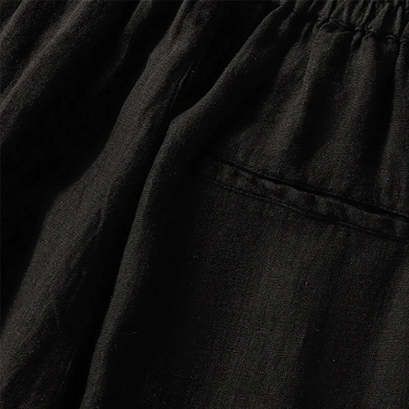 Buddha Stones Casual Plain Drawstring Design Women's Cotton 7-8 Length Pants With Pockets