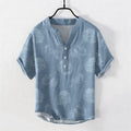 Buddha Stones Cotton Dragon Print Men's Short Sleeve Half Button Shirt