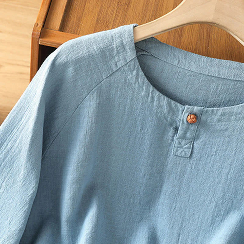 Buddha Stones Casual Plain Long Sleeve Cotton Polyester Women's Shirt