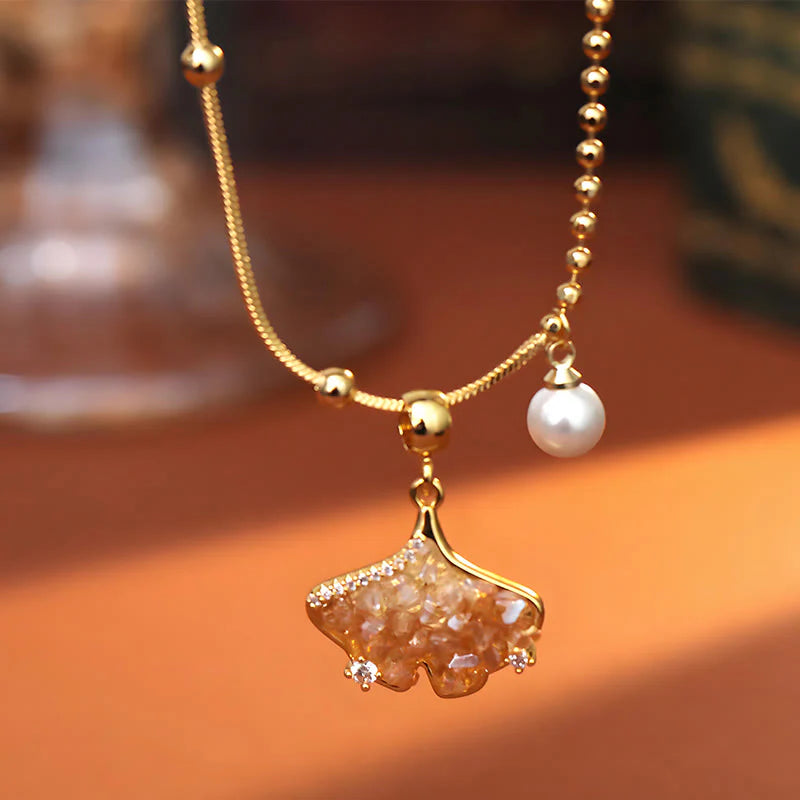 Buddha Stones Champagne Citrine Copper Pearl Properity Protection Necklace Pendant