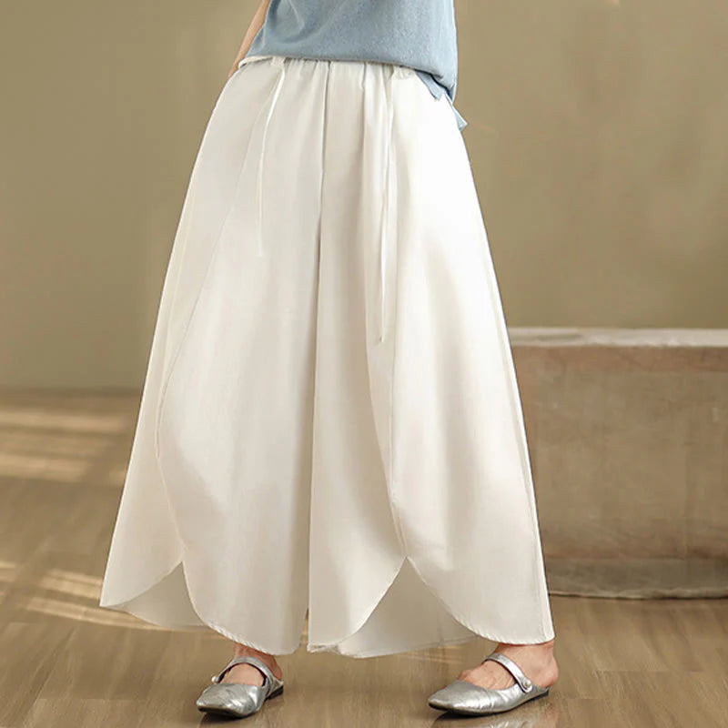 Buddha Stones Summer Vintage Lace-Up Women's Wide Leg Split Pants With Pockets