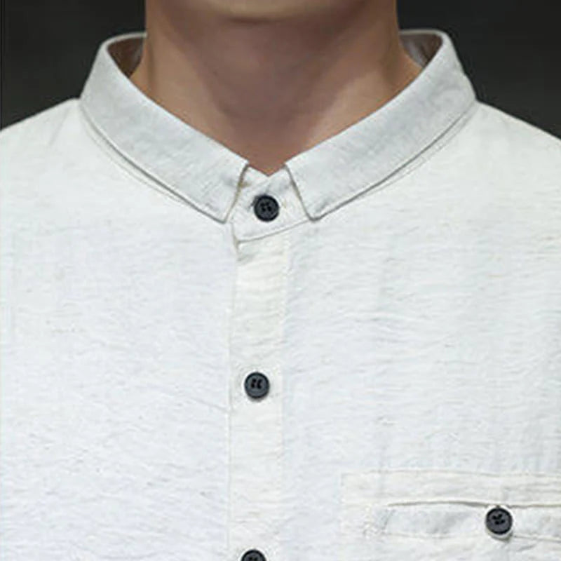 Buddha Stones Spring Men's Solid Color Buttons Design Long Sleeve Shirt