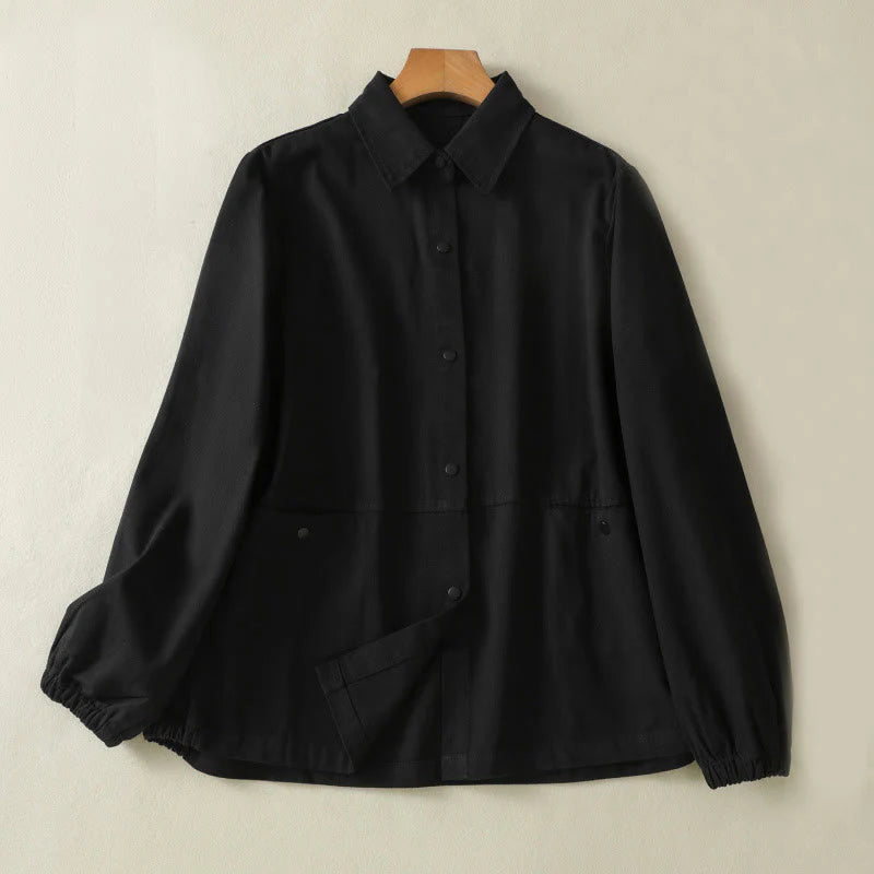 Buddha Stones Plain Button Design Stand Collar Women's Cotton Jacket