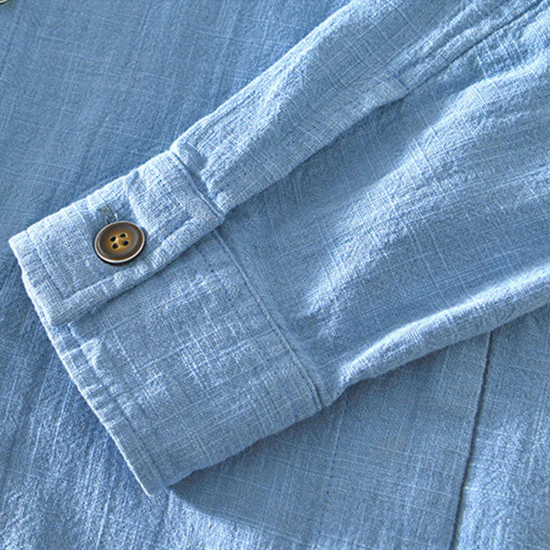 Buddha Stones Commute Plain Simple Buttons Design Men's Long Sleeve Ramie Linen Jacket With Pockets