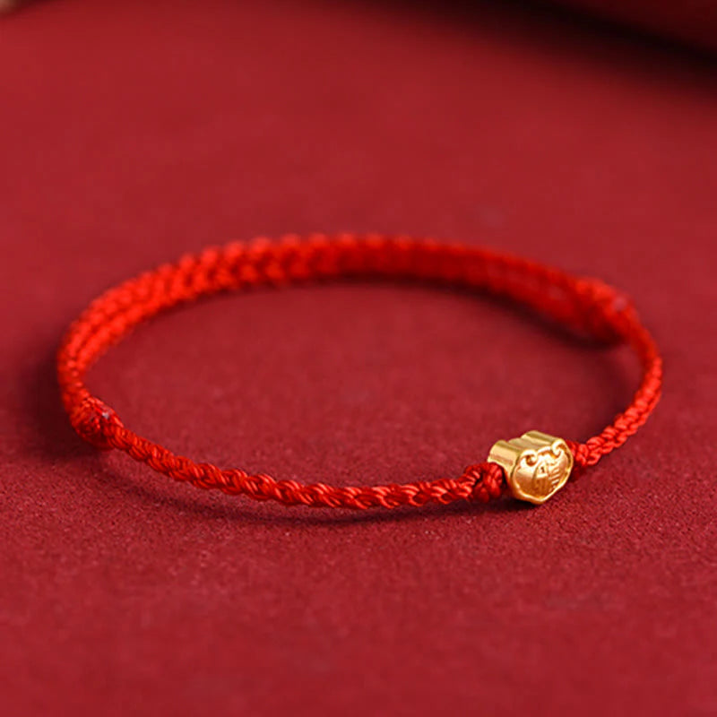 Buddha Stones 999 Gold Chinese Lock Charm Fu Character Protection Handmade Rope Bracelet (Extra 30% Off | USE CODE: FS30)