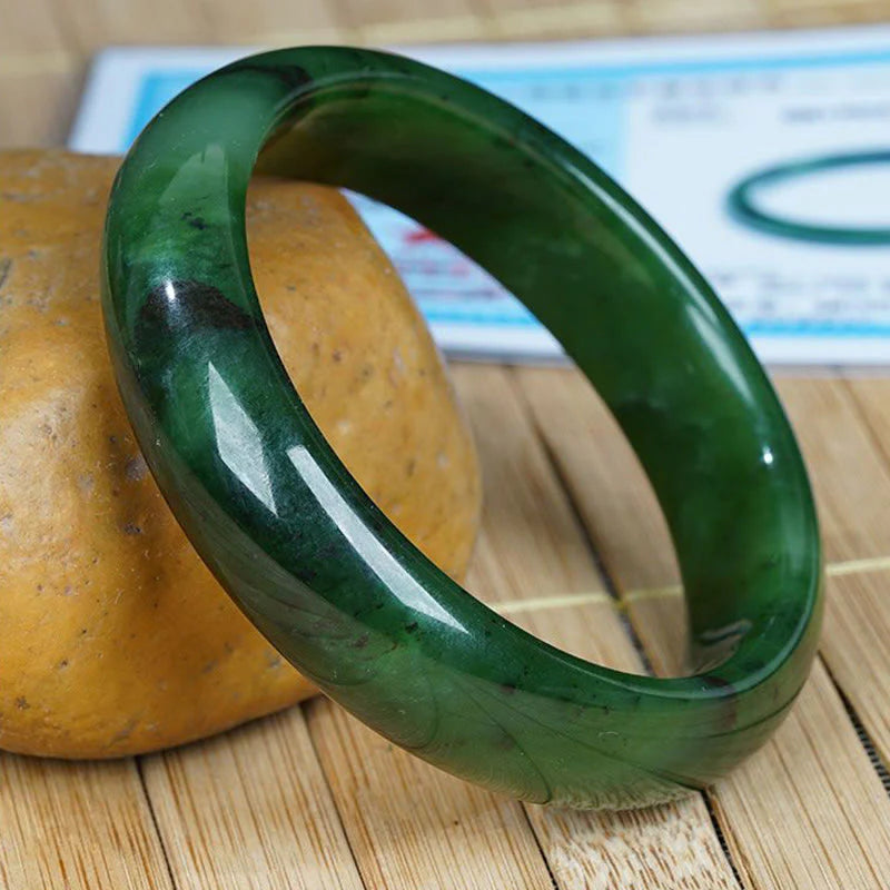Buddha Stones Natural Hetian Cyan Jade Happiness Success Bracelet Bangle