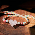 Buddha Stones Heart Design Pink Crystal Braided Rope Warmth Love Bracelet