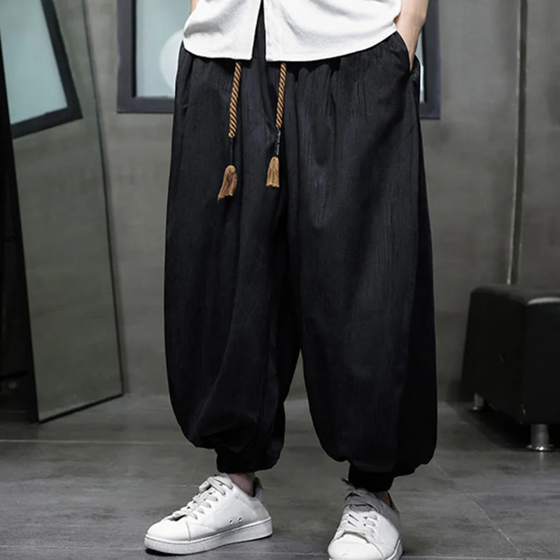 Buddha Stones Casual Daily Pure Color Drawstring Design Men's Harem Pants With Pockets