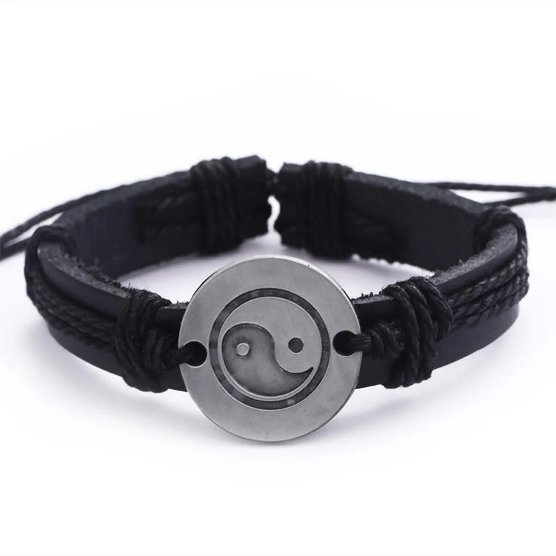 Buddha Stones Retro Yin Yang Leather Harmony String Bracelet