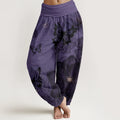 Buddha Stones Cotton Butterfly Flowers Pattern Women's Elastic Waist Harem Pants