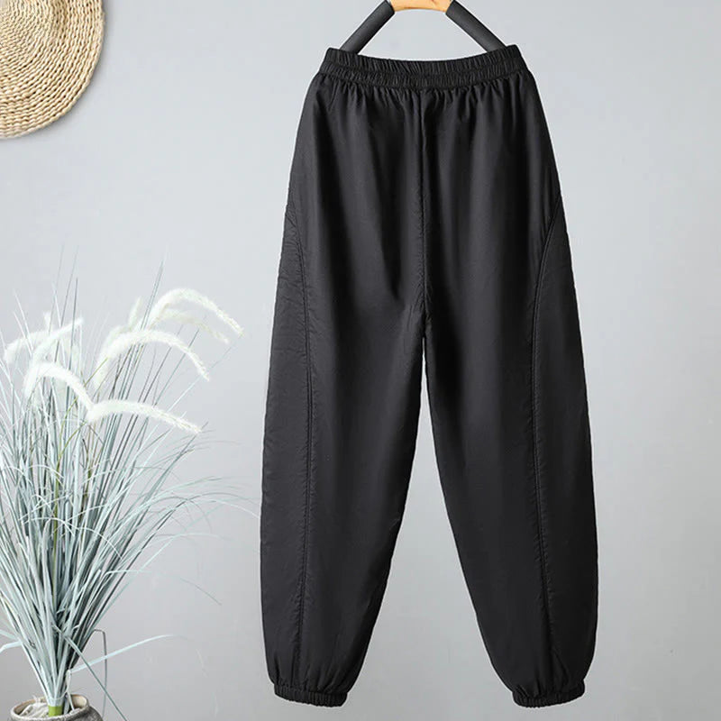 Buddha Stones Winter Elastic Waist Cotton Thermal Women's Cropped 7-8 Length Harem Pants With Pockets