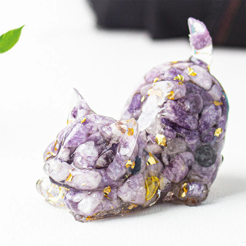 Buddha Stones Stretching Cat Resin Crystal Gravel Meditation Decoration