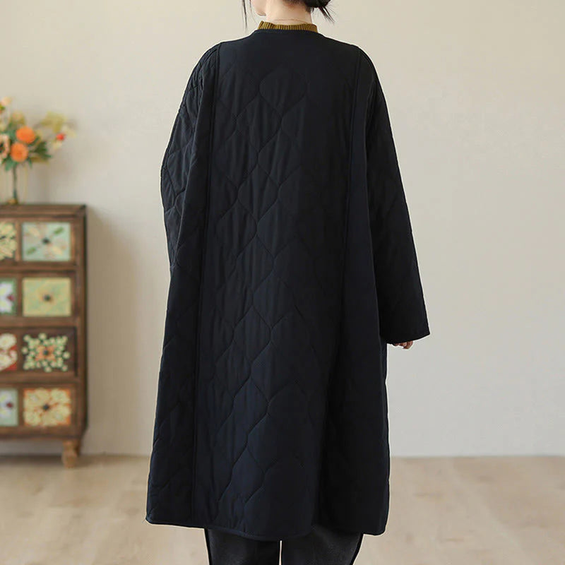 Buddha Stones Plain Buttons Women's Cotton Padded Coat With Pockets