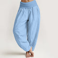 Buddha Stones Pure Cotton Light Sky Blue Women's Elastic Waist Harem Pants