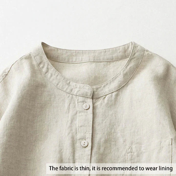 Buddha Stones Solid Color Button Three Quarter Sleeve Shirt