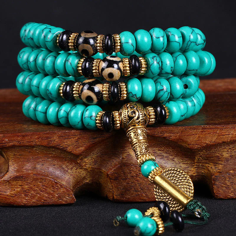 Buddha Stones Tibetan 108 Beads TurquoiseÂ Dzi Bead Wisdom Balance Mala