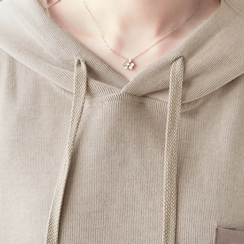 Buddha Stones Fall Solid Color Decorative Pocket Cotton Long Sleeve Women's Hoodie
