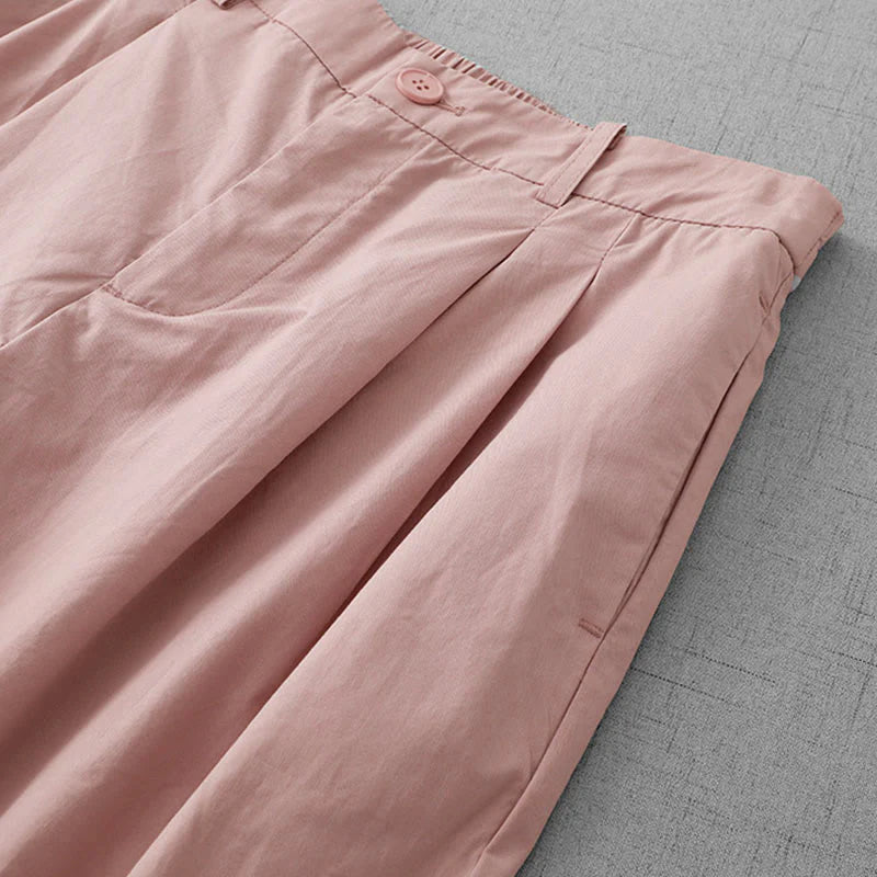 Buddha Stones Casual Plain Polyester Women's 7-8 Length Wide Leg Pants With Pockets