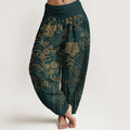 Buddha Stones Pure Cotton Classical Flower Leaf Vine Pattern Women's Elastic Waist Harem Pants
