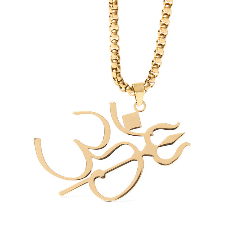 Buddha Stones Trident OM Symbol Stainless Steel Connection Necklace Pendant