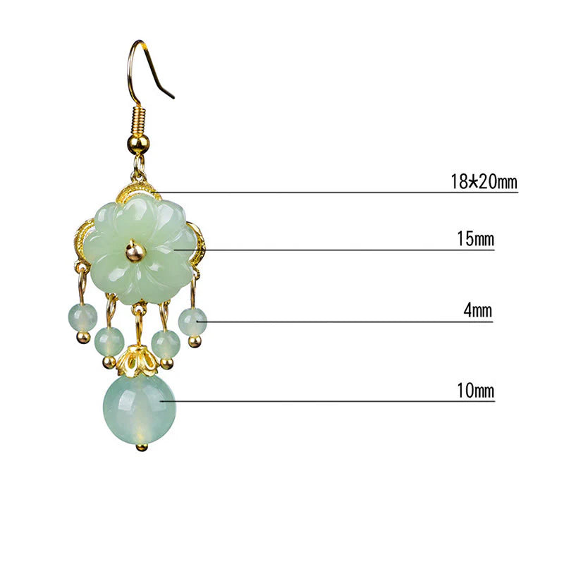 Buddha Stones Green Pink Flower Liuli Glass Drop Earrings