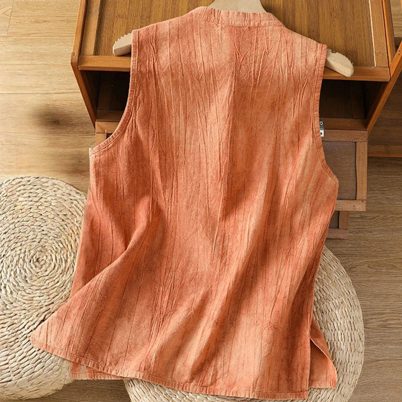 Buddha Stones Retro Frog-Button Design Women's Cotton Sleeveless Vest