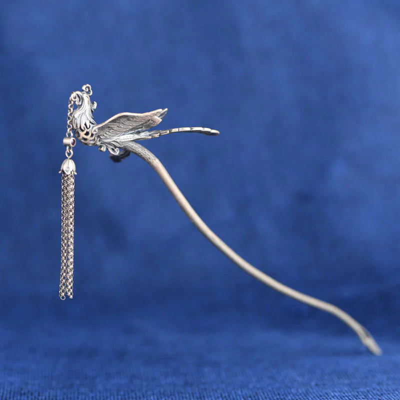 Buddha Stones 925 Sterling Silver Phoenix Tassels Protection Hairpin