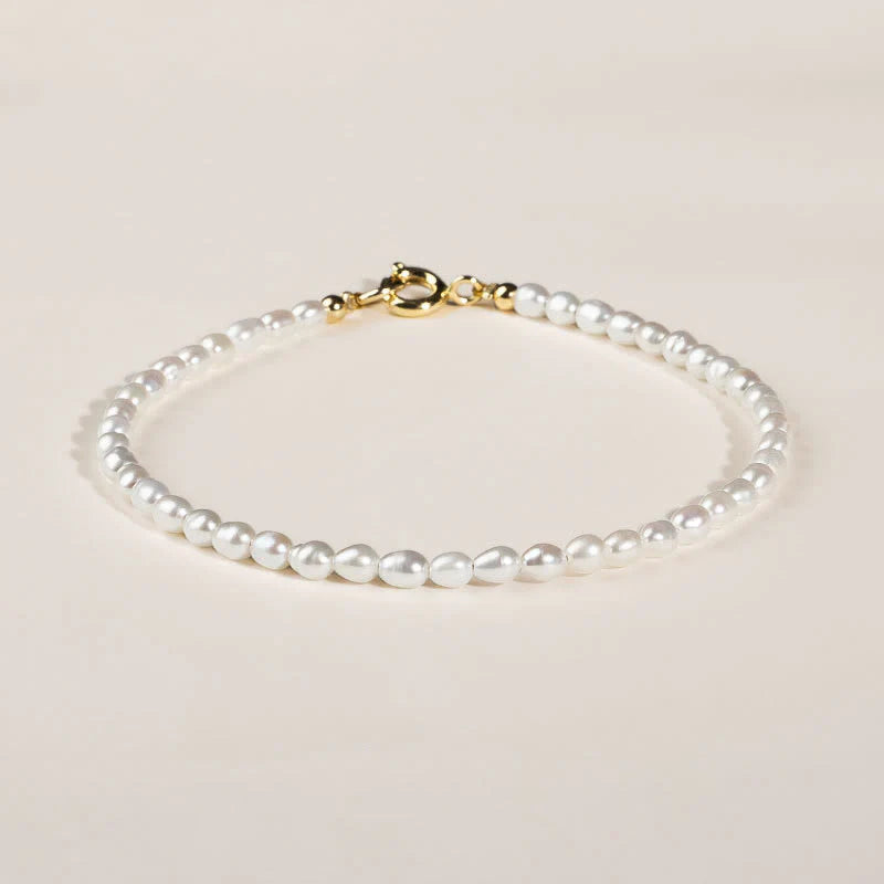 Buddha Stones 2mm Natural Pearl Ultra-thin Beads 14k Gold Plated Copper Wisdom Bracelet
