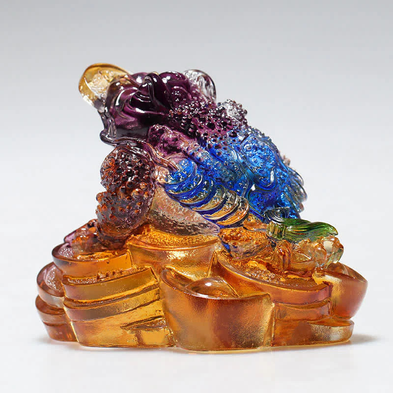 Buddha Stones Feng Shui Frog Handmade Liuli Crystal Art Piece Wealth Home Office Decoration