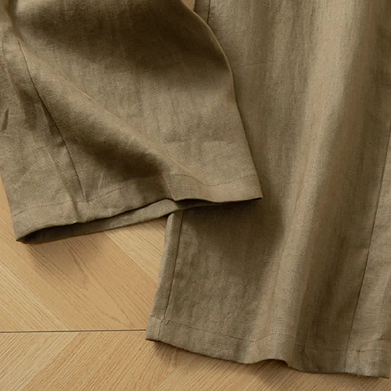 Buddha Stones Women's Spring High Elastic Waist Wide Leg Long Pants With Side Pockets