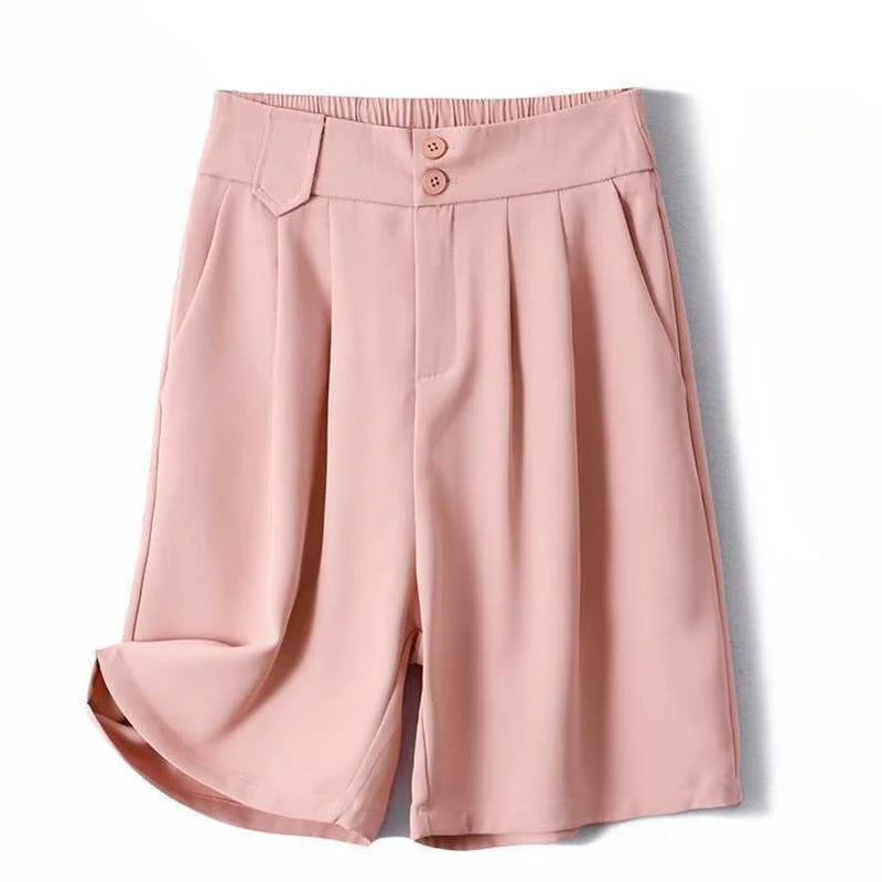 Buddha Stones Summer Casual Zipper Button Loose Plain Cotton Linen Women's Shorts With Pockets