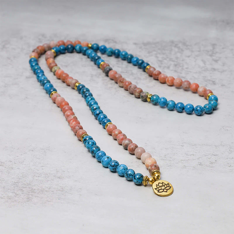 Buddha Stones 108 Mala Beads Apatite Red Stone Lotus Meditation Prayer Bead Bracelet (Extra 35% Off | USE CODE: FS35)