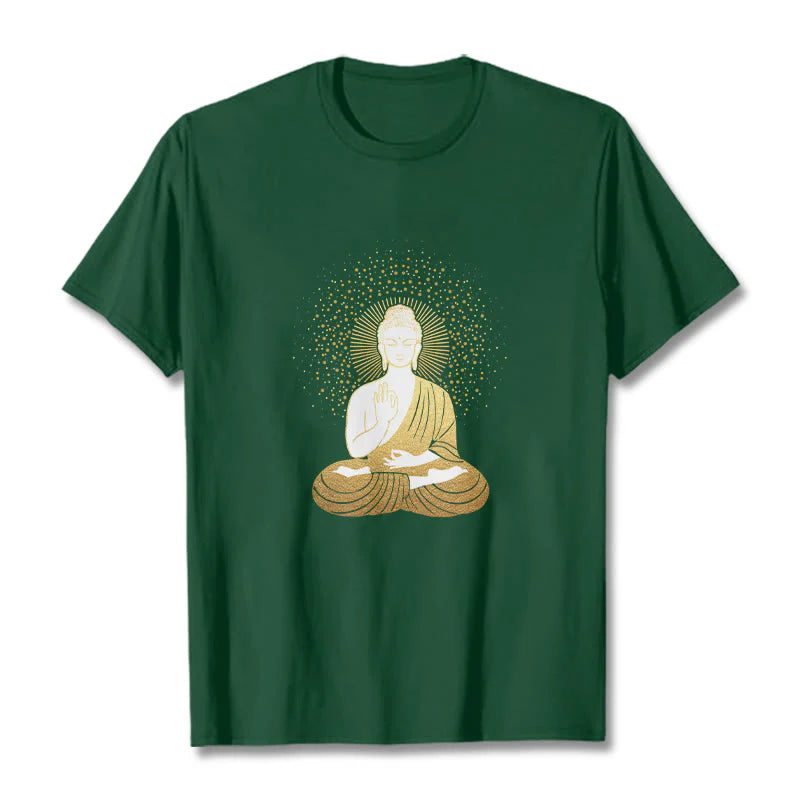 Buddha Stones Golden Meditation Buddha With Golden Aura Tee T-shirt