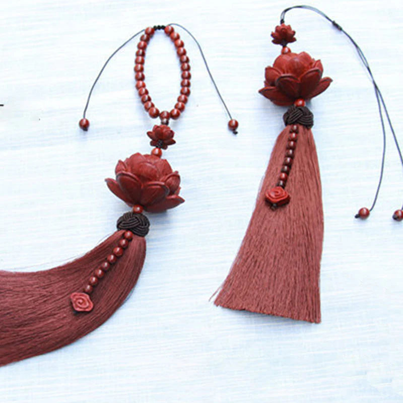 Buddha Stones Tibetan Small Leaf Red Sandalwood Lotus Luck Protection Tassel Decoration (Extra 35% Off | USE CODE: FS35)