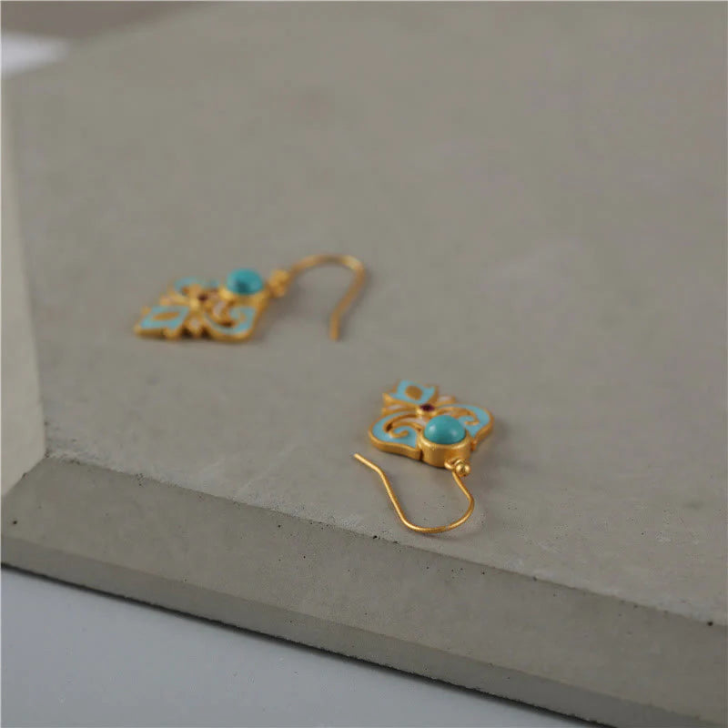 Buddha Stones Copper Enamel Turquoise Positive Drop Earrings
