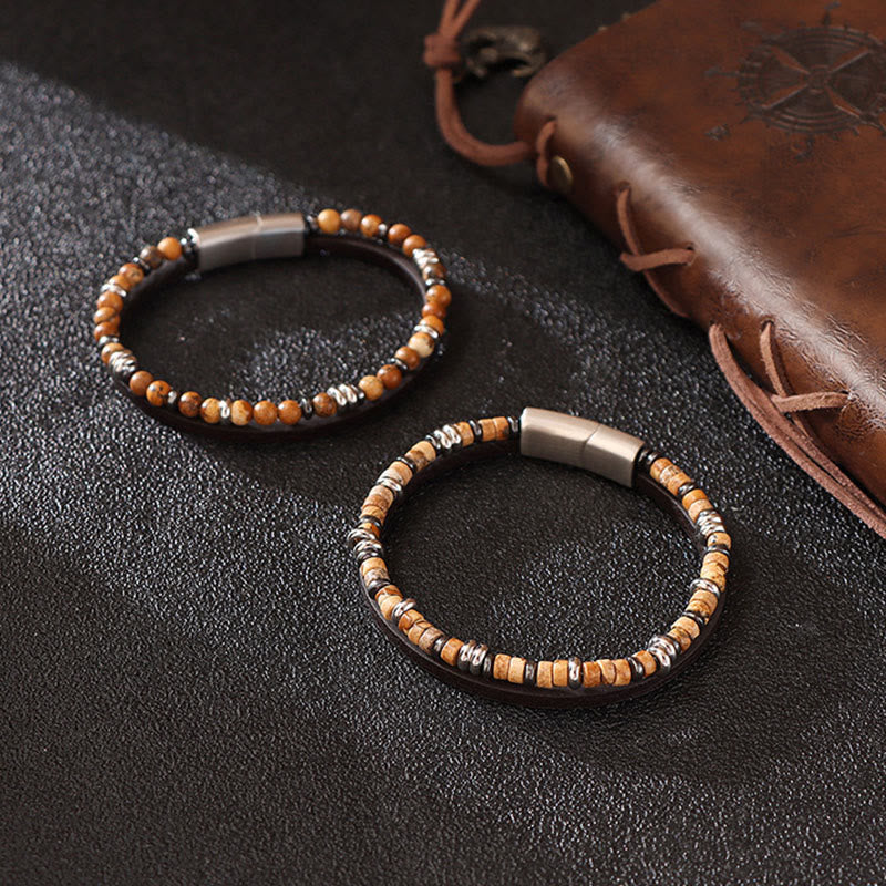 Buddha Stones Lapis Lazuli Tiger Eye Bead Balance Leather Bracelet