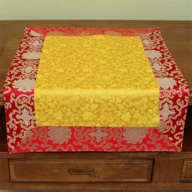 Buddha Stones Brocade Prayer Altar Flower Vajra Dragon Pattern Auspicious Symbols Table Runner