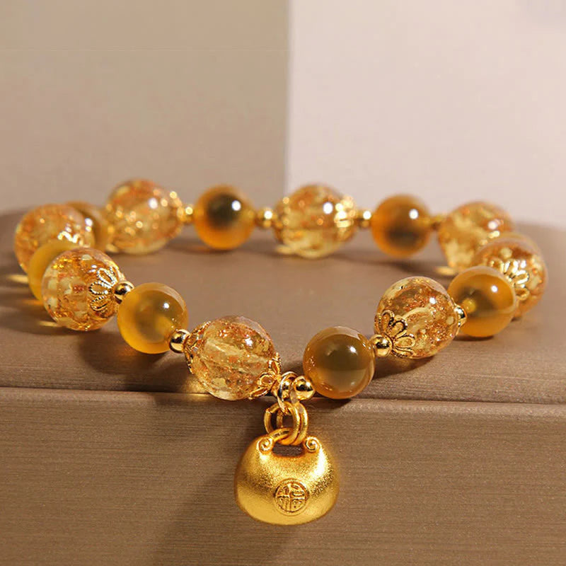 FREE Today: Healing Strength Yellow Candy Agate Fu Character Blessing Bag Bracelet