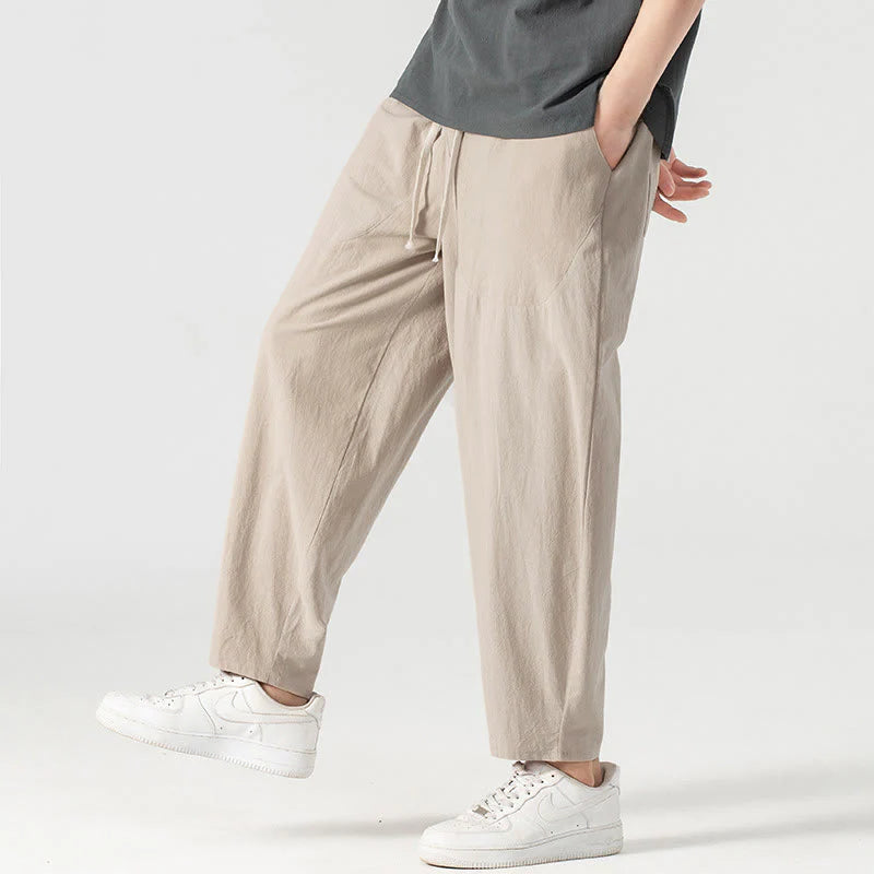Buddha Stones Spring Fall Solid Color Drawstring Men's Ankle-Length Harem Pants With Pockets