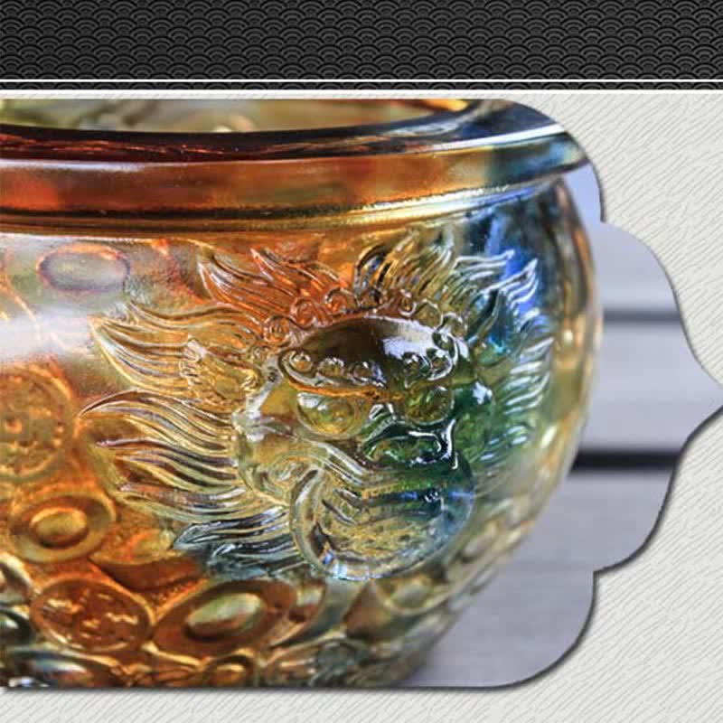 Buddha Stones Handmade Liuli Crystal Treasure Bowl Art Piece Home Decoration