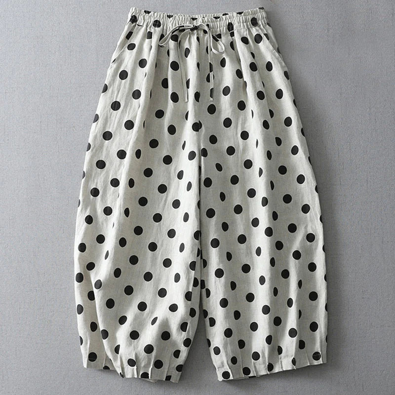 Buddha Stones Polka Dot Floral Pattern Pattern Women's Cotton Linen Harem Pants With Pockets