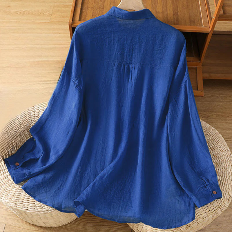 Buddha Stones Fall Commute Lapel Women's Long Sleeve Shirt With Pocket