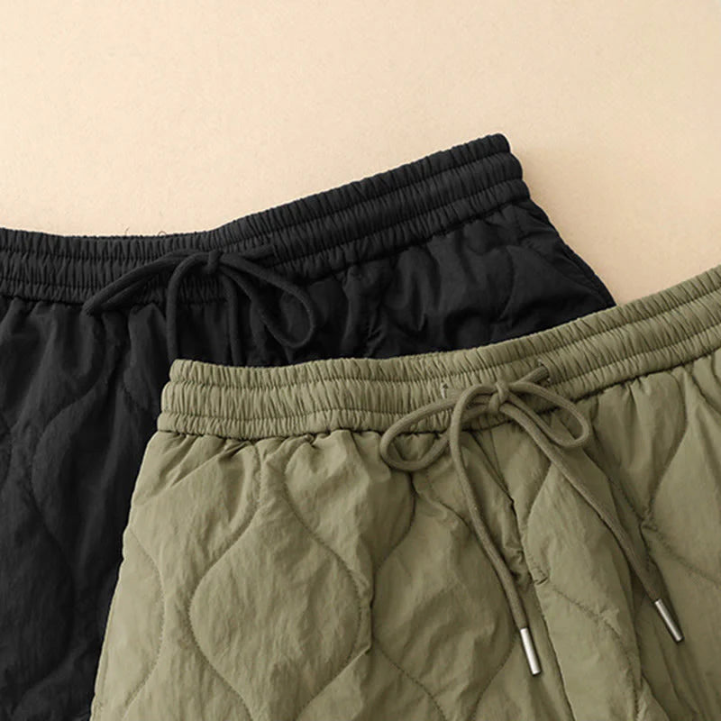 Buddha Stones Winter Curved Lines Elastic Waist Drawstring Cotton Thermal Women's Pants With Pockets