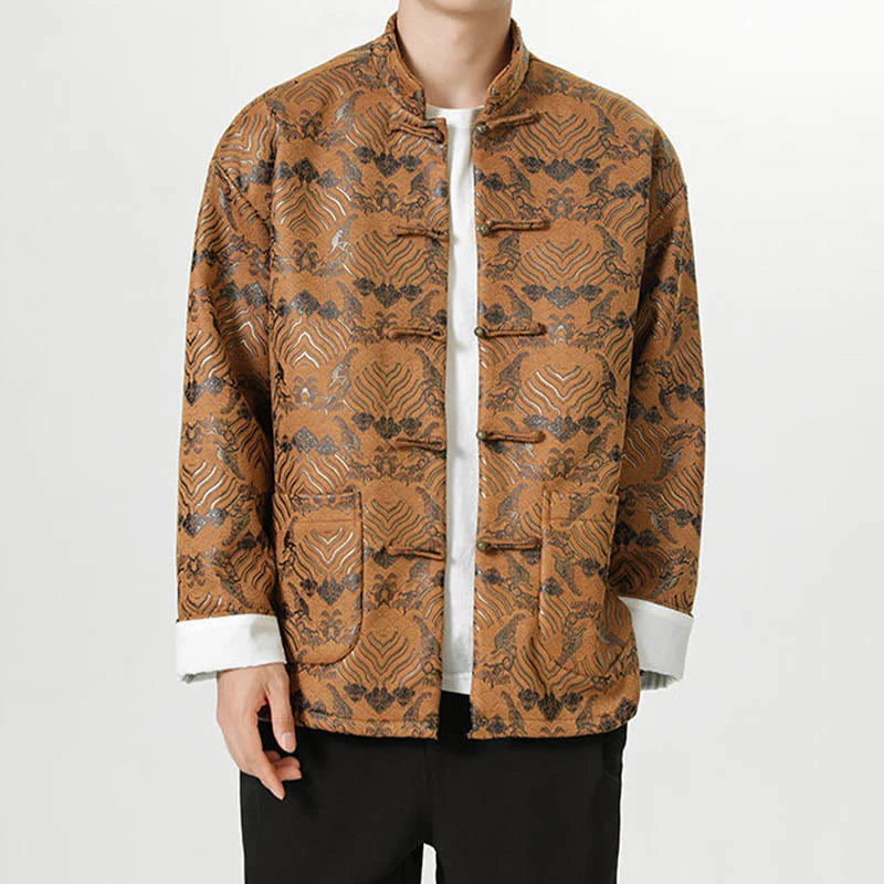 Buddha Stones Frog-Button Chinese Tang Suit Wave Shape Long Shirt Men Jacket Clothing (Extra 30% Off | USE CODE: FS30)